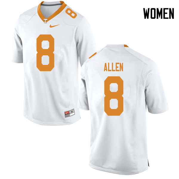 Women #8 Jordan Allen Tennessee Volunteers College Football Jerseys Sale-White - Click Image to Close